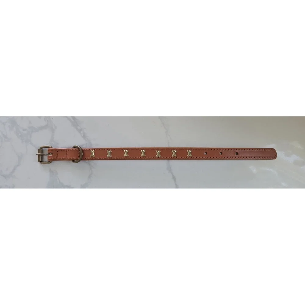Dog Puppy Lux Gold Metal Bone Collar‎ Brown 14.5 In New Without Tag
